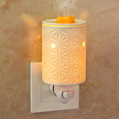 STAR MOON Ceramic Pluggable Wax Melt Warmer, Diffuser for Fragrance Oil, Candle Melter Plug in Wall for Home, Office and Spa, Ideal Gifts, with Two Bulbs Packed Safe to Use- Flower Hollow Design