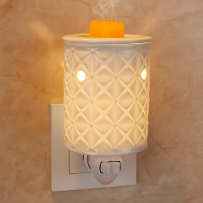 STAR MOON Ceramic Pluggable Wax Melt Warmer, Diffuser for Fragrance Oil, Candle Melter Plug in Wall for Home, Office and Spa, Ideal Gifts, with Two Bulbs Packed Safe to Use- Flower Hollow Design