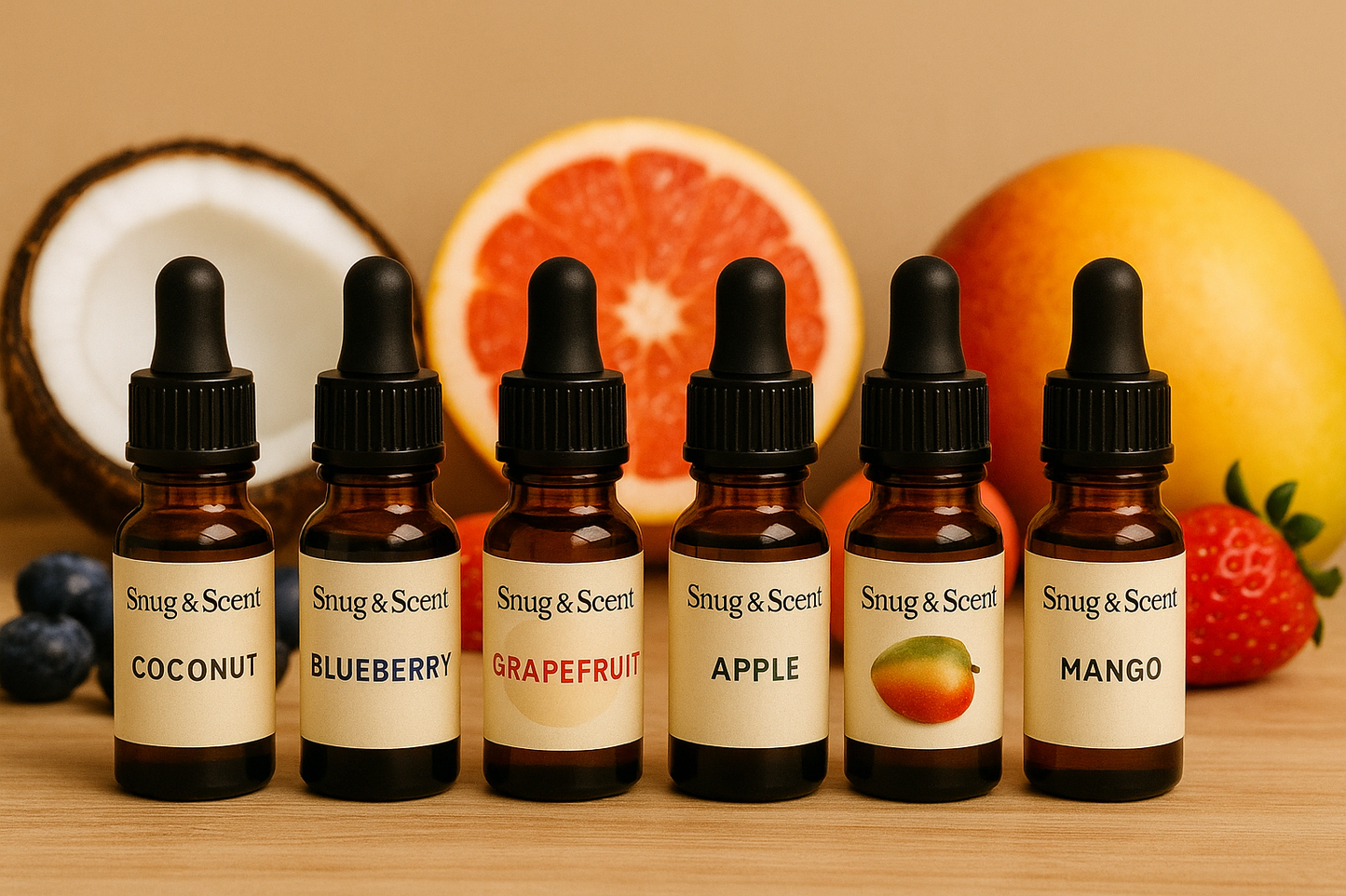 Fruity Bliss — Fragrance Oil Gift Set (6×5 ml) • Coconut, Blueberry, Grapefruit, Apple, Strawberry, Mango