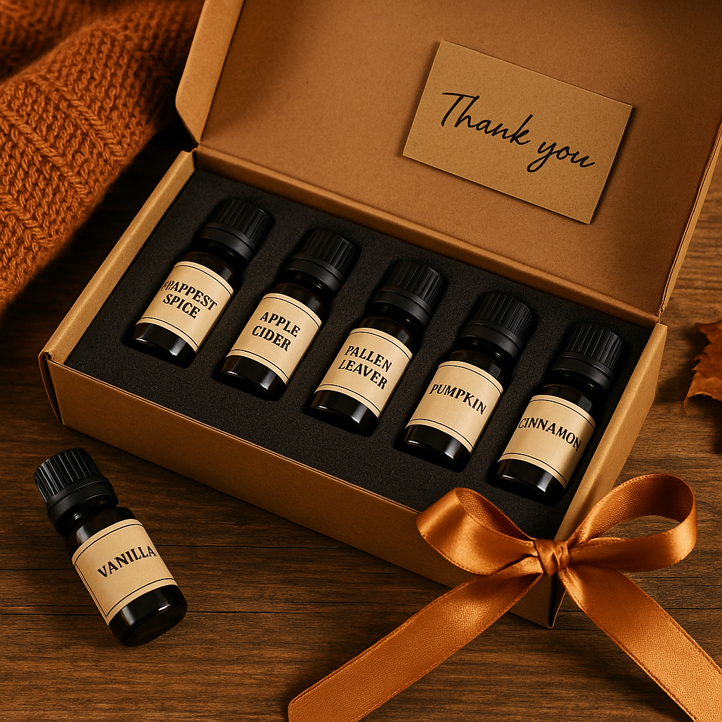 Spice Cabinet — Fragrance Oil Set (6×10 ml) • Vanilla, Harvest Spice, Apple Cider, Fallen Leaves, Pumpkin, Cinnamon