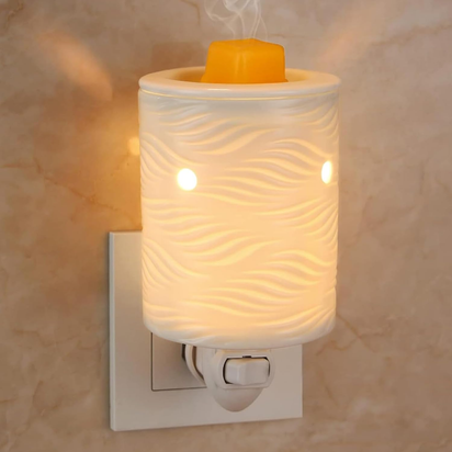 STAR MOON Ceramic Pluggable Wax Melt Warmer, Diffuser for Fragrance Oil, Candle Melter Plug in Wall for Home, Office and Spa, Ideal Gifts, with Two Bulbs Packed Safe to Use- Flower Hollow Design