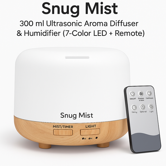 Snug Mist — 300 ml Ultrasonic Aroma Diffuser & Humidifier (7-Color LED + Remote)