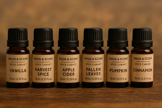 Spice Cabinet — Fragrance Oil Set (6×10 ml) • Vanilla, Harvest Spice, Apple Cider, Fallen Leaves, Pumpkin, Cinnamon